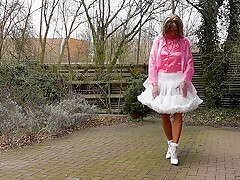 Cumshot Satin Petticoat And Nylon Stockings...