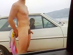  Naked Straight Guy Taking A Leak In A Parking Lot...