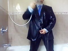 Suited shower and cum...