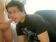 Gay nerdy roommate sucking and getting...