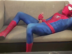 Horny Spiderman Jerks Off And Cums...