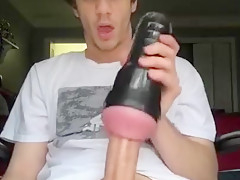 Wow Teen Strokes His With Fleshlight Till Cumshot...