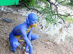 A Blue Digitmon Taking Off His Clothes Bodypaint Naked Body Art 1...