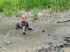 Arousing mud romp naked with glasses...