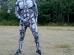 Spandex Android Jerking Off Inside Spandex Outdoors...