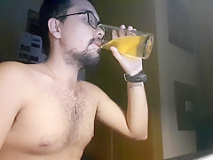 Jerking off, ass and drinking a glass of my own piss